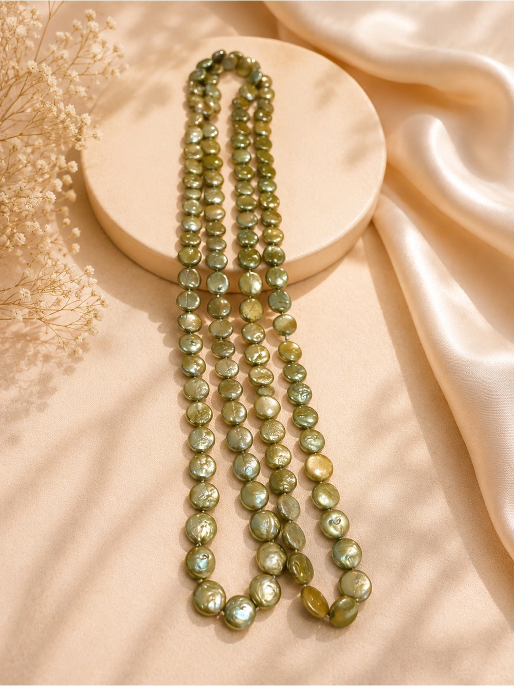 Green Coin Pearls Necklace
